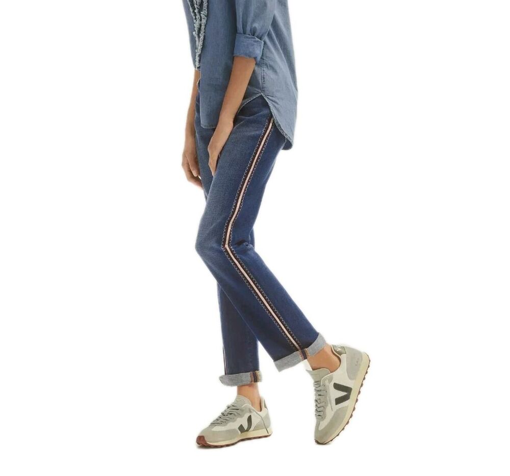 PILCRO ANTHROPOLOGIE Boyfriend Jeans Women's Sz 29 Track Stripe Slim Mid Rise